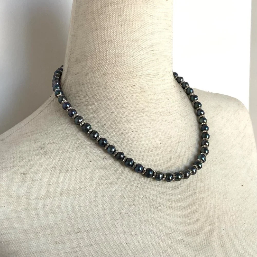 Sterling Silver 925 Round Freshwater Cultured Peacock Pearl Necklace 18